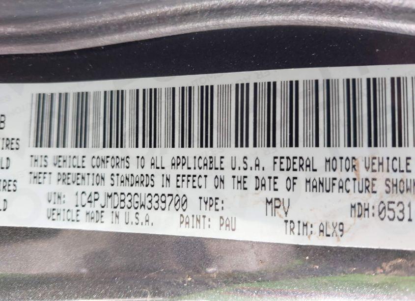 Photo 9 of 2016 Jeep Cherokee LIMITED (VIN 1C4PJMDB3GW339700)