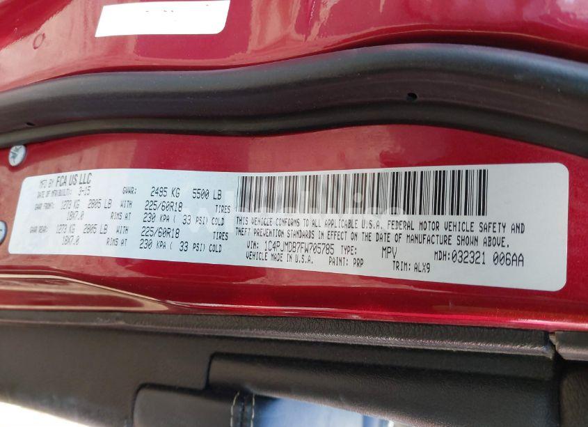 Photo 9 of 2015 Jeep Cherokee LIMITED (VIN 1C4PJMDB7FW705785)