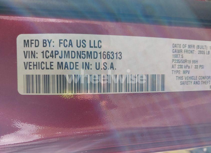 Photo 9 of 2021 Jeep Cherokee HIGH ALTITUDE 4X4 (VIN 1C4PJMDN5MD166313)