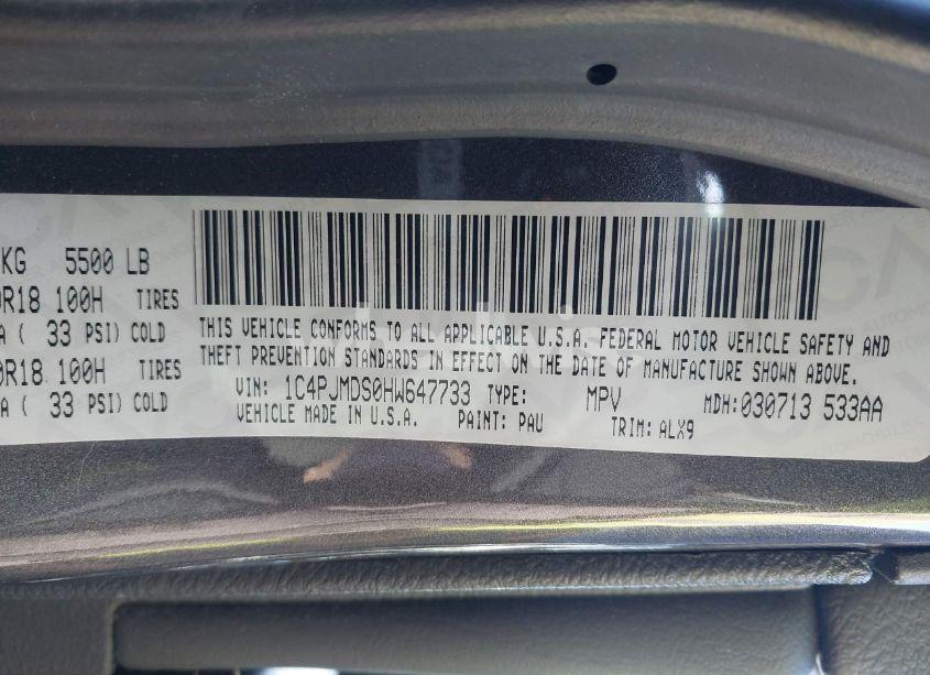 Photo 9 of 2017 Jeep Cherokee HIGH ALTITUDE 4X4 (VIN 1C4PJMDS0HW647733)