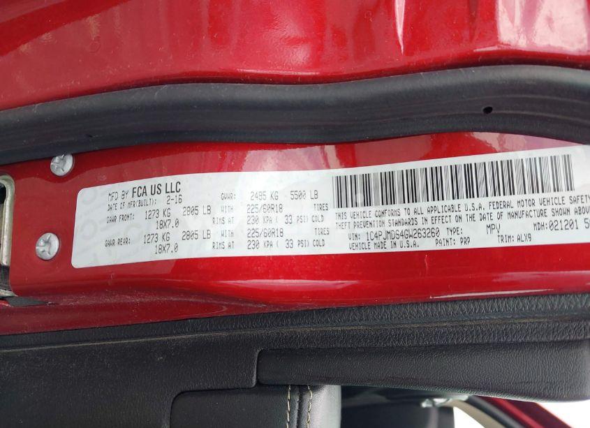 Photo 9 of 2016 Jeep Cherokee LIMITED (VIN 1C4PJMDS4GW263260)