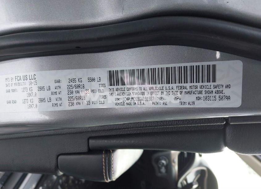 Photo 9 of 2016 Jeep Cherokee LIMITED (VIN 1C4PJMDS9GW191987)