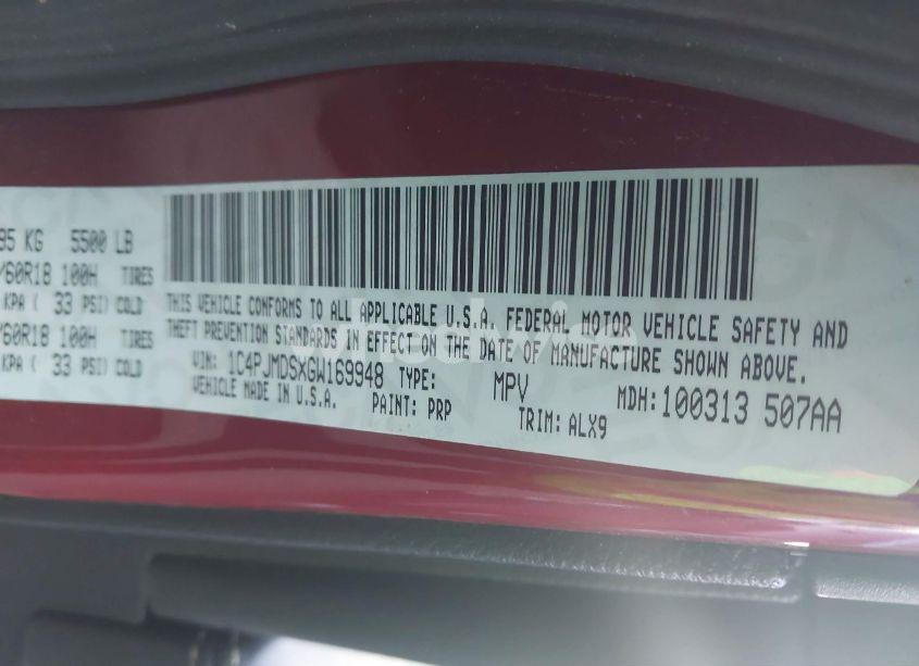 Photo 9 of 2016 Jeep Cherokee LIMITED (VIN 1C4PJMDSXGW169948)