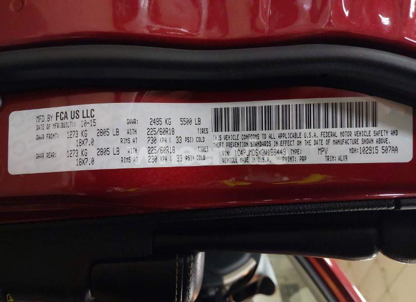 Photo 9 of 2016 Jeep Cherokee LIMITED (VIN 1C4PJMDSXGW188449)