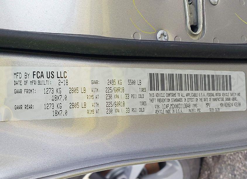 Photo 9 of 2019 Jeep Cherokee LIMITED 4X4 (VIN 1C4PJMDXXKD113640)