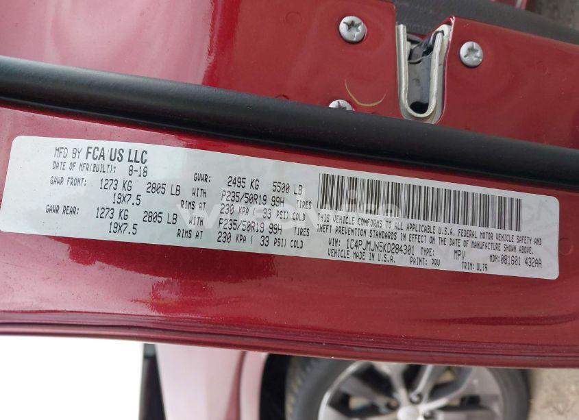 Photo 9 of 2019 Jeep Cherokee OVERLAND 4X4 (VIN 1C4PJMJN5KD284301)