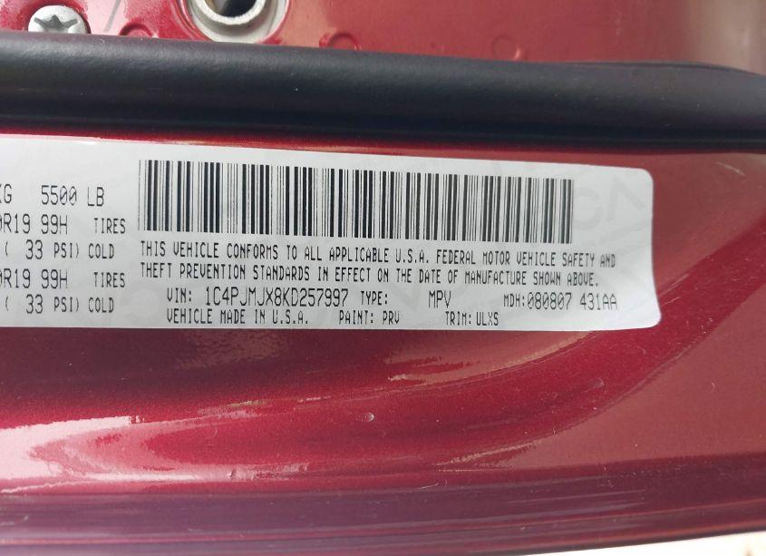 Photo 9 of 2019 Jeep Cherokee OVERLAND 4X4 (VIN 1C4PJMJX8KD257997)