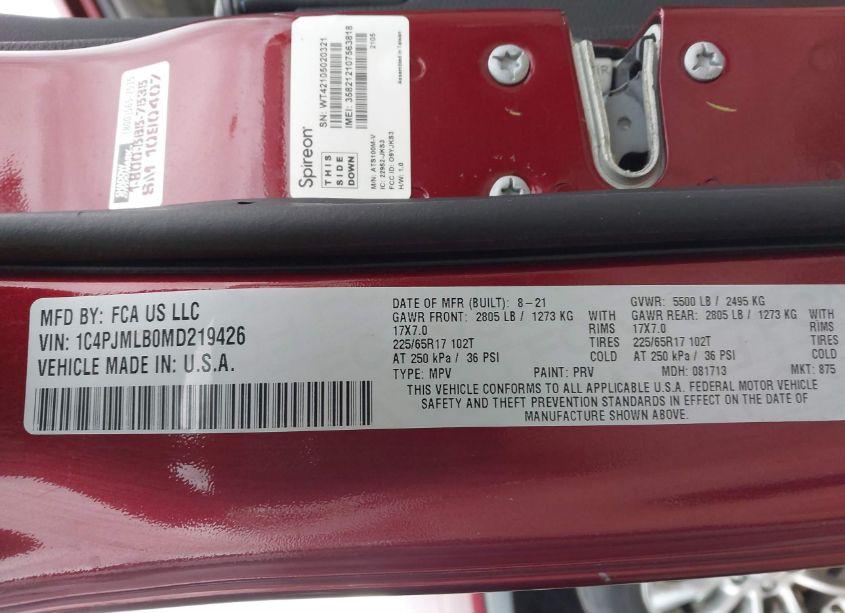 Photo 9 of 2021 Jeep Cherokee LATITUDE PLUS 4X4 (VIN 1C4PJMLB0MD219426)