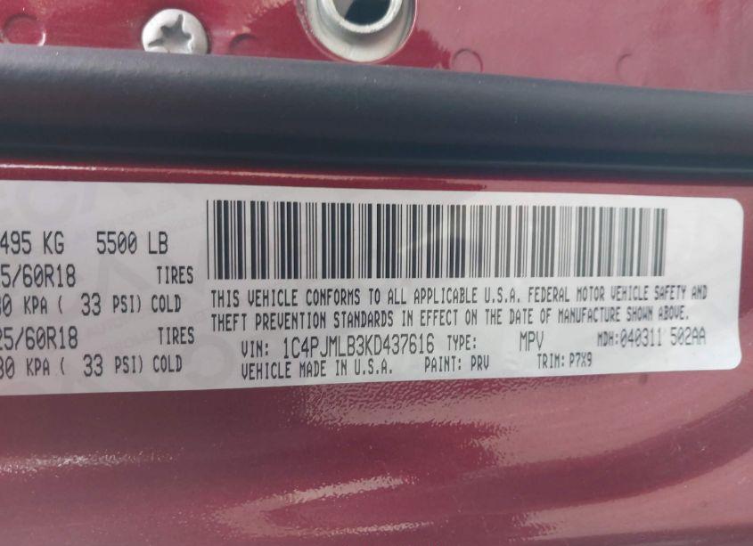 Photo 9 of 2019 Jeep Cherokee ALTITUDE 4X4 (VIN 1C4PJMLB3KD437616)