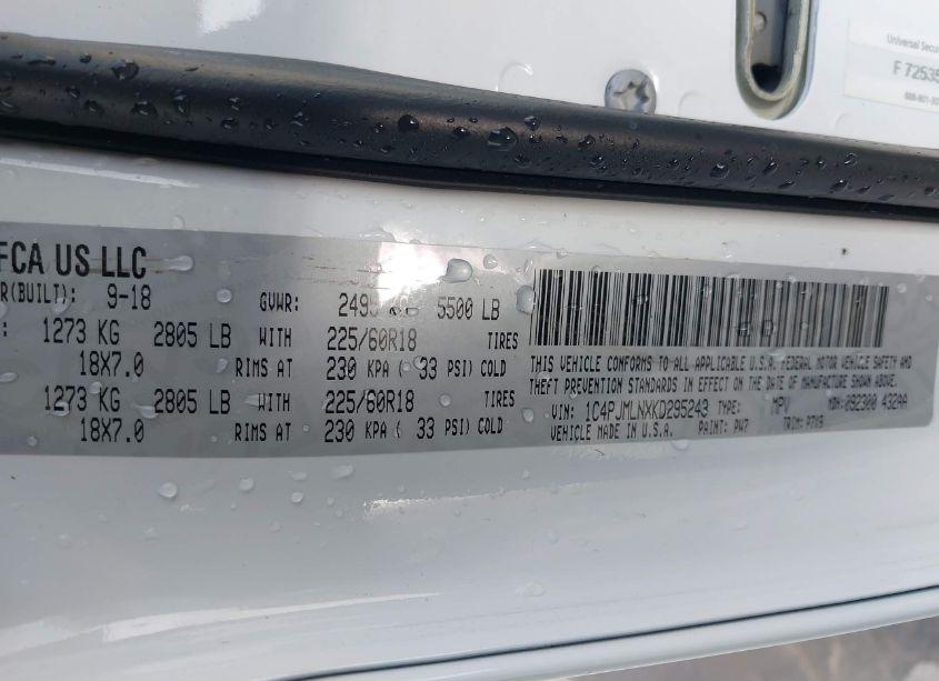 Photo 9 of 2019 Jeep Cherokee ALTITUDE 4X4 (VIN 1C4PJMLNXKD295243)