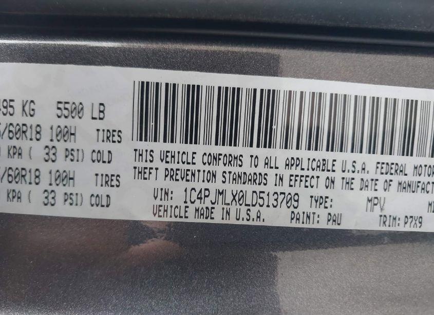 Photo 9 of 2020 Jeep Cherokee ALTITUDE 4X4 (VIN 1C4PJMLX0LD513709)