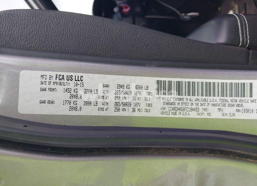 Photo 9 of 2015 Dodge Durango SXT (VIN 1C4RDHAG0FC194493)