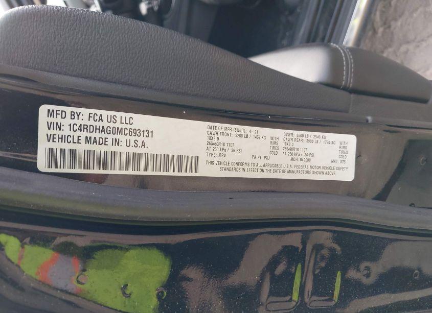 Photo 9 of 2021 Dodge Durango SXT RWD (VIN 1C4RDHAG0MC693131)