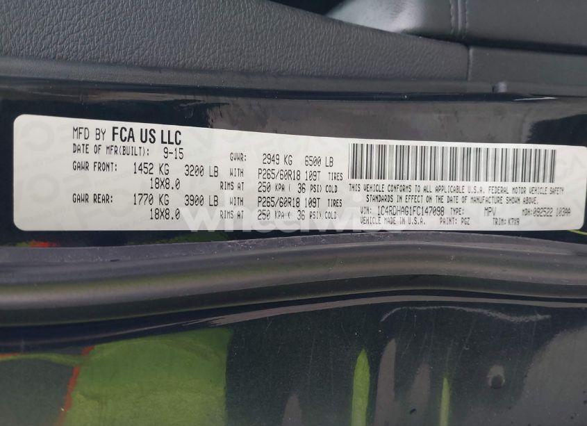 Photo 9 of 2015 Dodge Durango SXT (VIN 1C4RDHAG1FC147098)