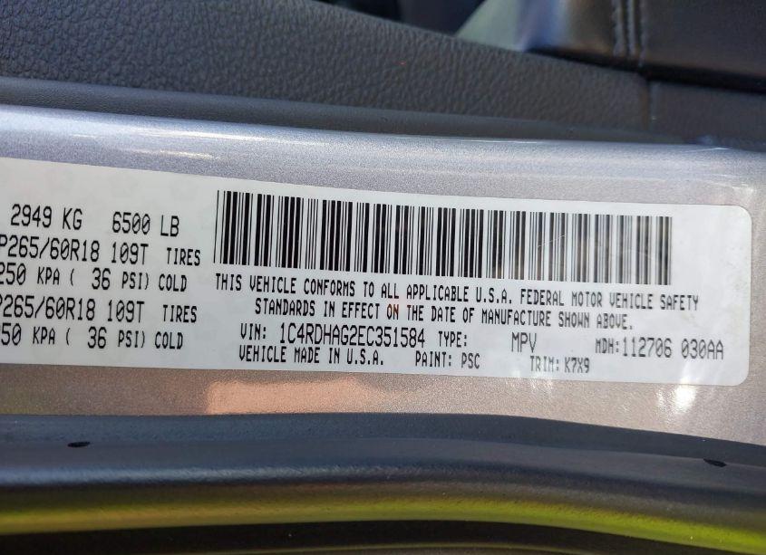 Photo 9 of 2014 Dodge Durango SXT (VIN 1C4RDHAG2EC351584)