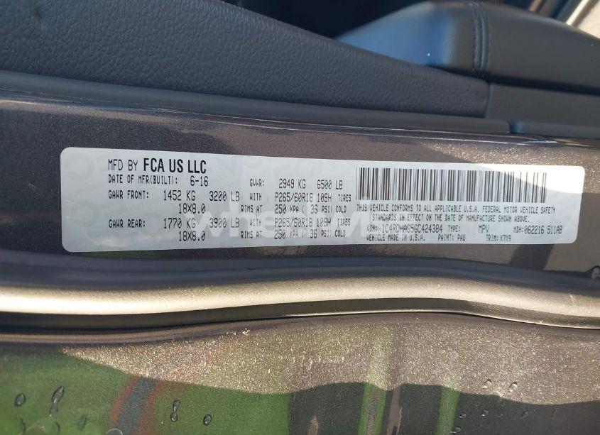 Photo 9 of 2016 Dodge Durango SXT (VIN 1C4RDHAG5GC424384)