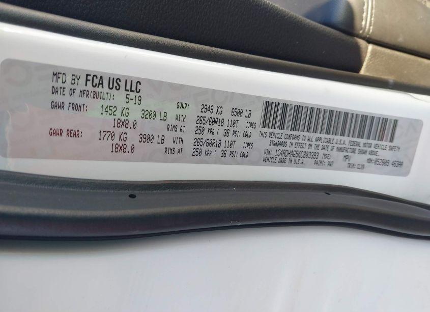 Photo 9 of 2019 Dodge Durango SXT PLUS RWD (VIN 1C4RDHAG5KC803393)