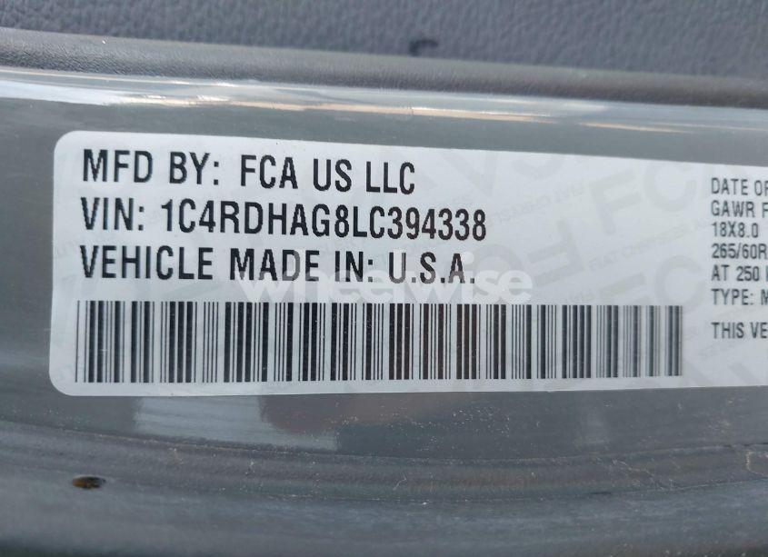 Photo 9 of 2020 Dodge Durango SXT RWD (VIN 1C4RDHAG8LC394338)