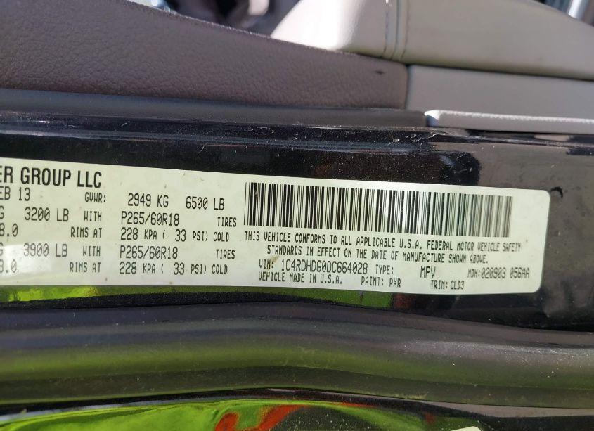 Photo 9 of 2013 Dodge Durango CREW (VIN 1C4RDHDG0DC664028)