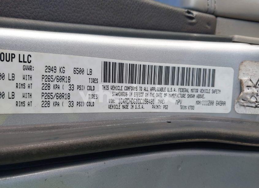 Photo 9 of 2012 Dodge Durango CREW (VIN 1C4RDHDG1CC158481)