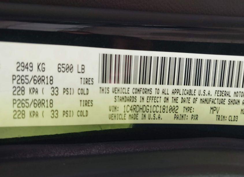 Photo 9 of 2012 Dodge Durango CREW (VIN 1C4RDHDG1CC181002)