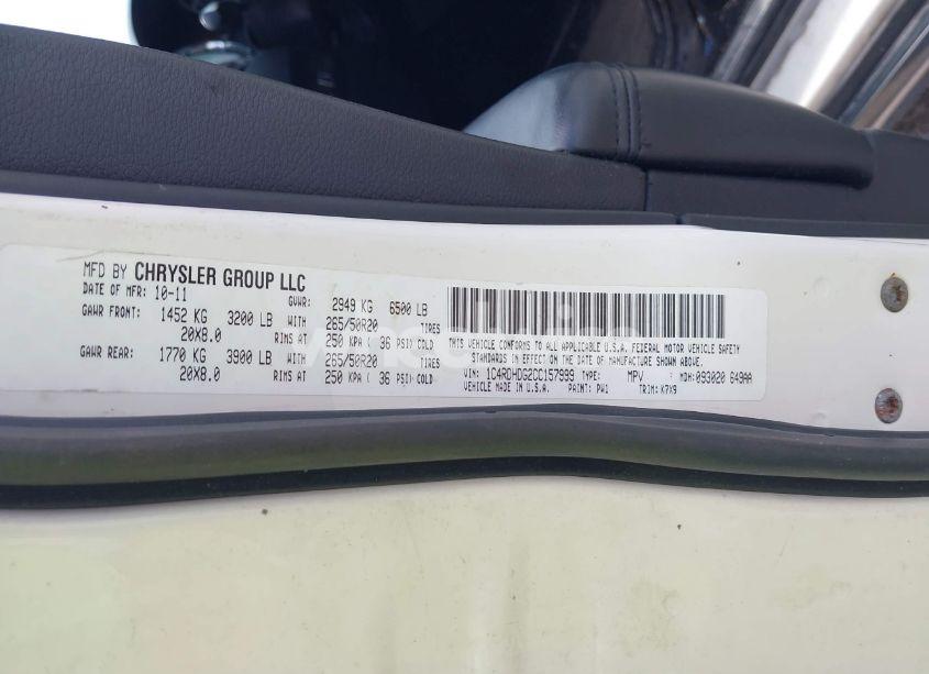 Photo 9 of 2012 Dodge Durango CREW (VIN 1C4RDHDG2CC157999)