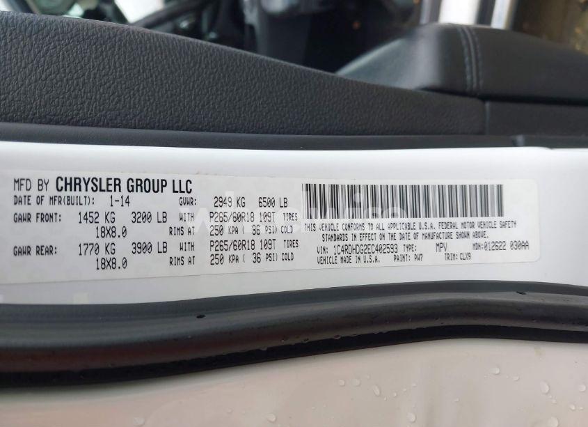 Photo 9 of 2014 Dodge Durango LIMITED (VIN 1C4RDHDG2EC402593)