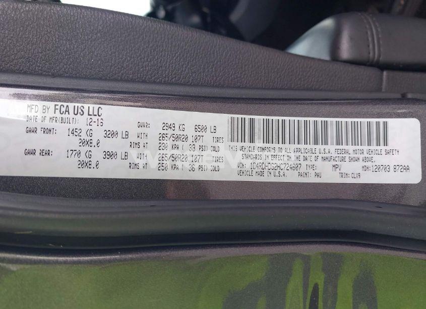 Photo 9 of 2017 Dodge Durango GT RWD (VIN 1C4RDHDG2HC724607)