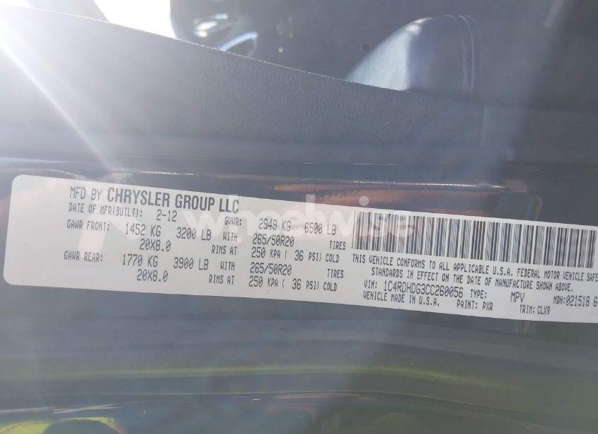 Photo 9 of 2012 Dodge Durango CREW (VIN 1C4RDHDG3CC260056)