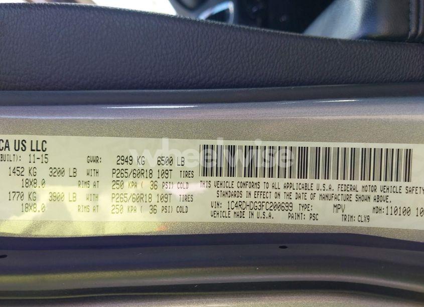 Photo 9 of 2015 Dodge Durango LIMITED (VIN 1C4RDHDG3FC200699)