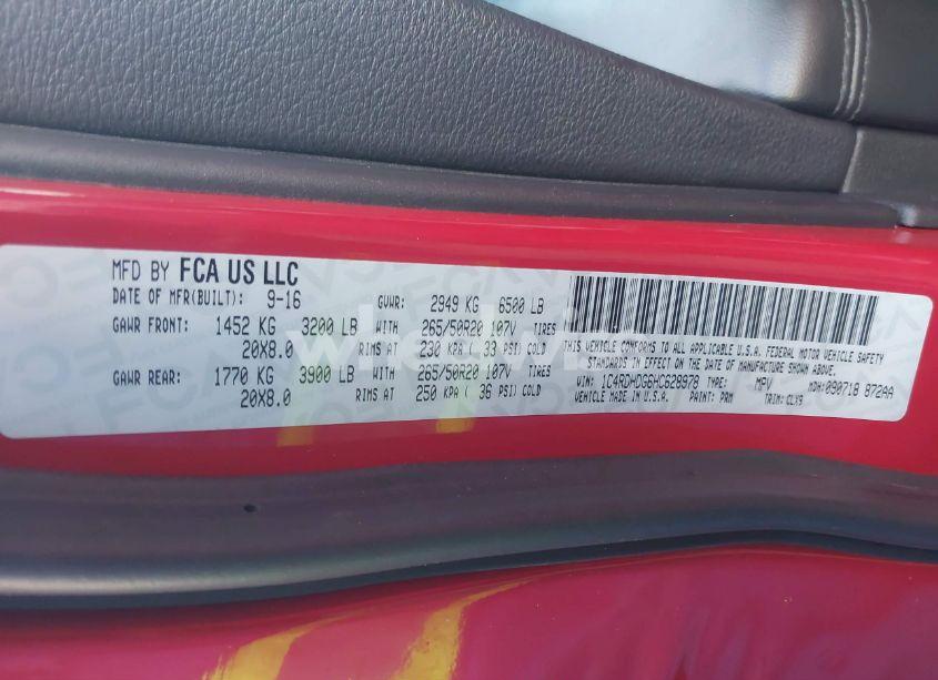 Photo 9 of 2017 Dodge Durango GT RWD (VIN 1C4RDHDG6HC628978)