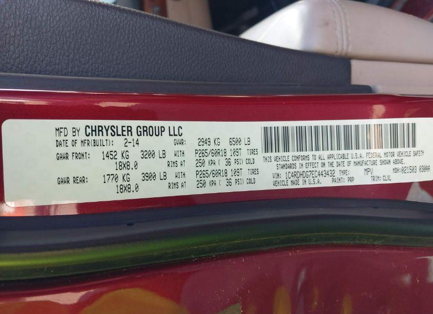 Photo 9 of 2014 Dodge Durango LIMITED (VIN 1C4RDHDG7EC443432)