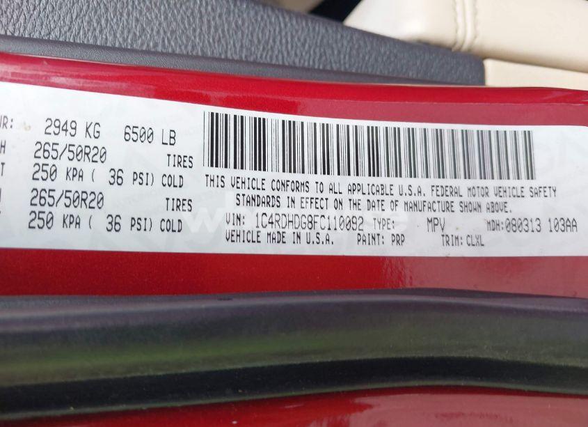 Photo 9 of 2015 Dodge Durango LIMITED (VIN 1C4RDHDG8FC110092)