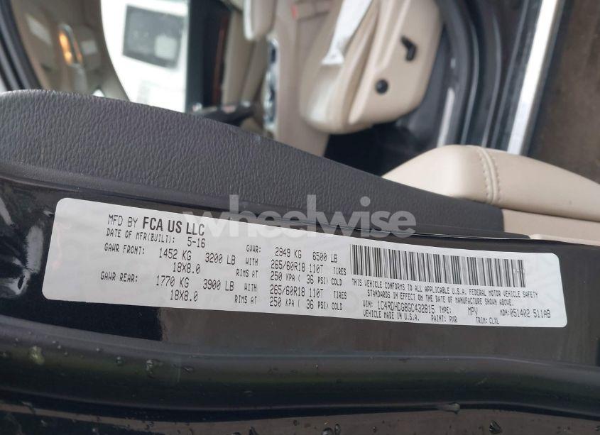 Photo 9 of 2016 Dodge Durango LIMITED (VIN 1C4RDHDG8GC432815)