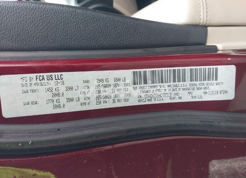 Photo 9 of 2017 Dodge Durango GT RWD (VIN 1C4RDHDG8HC722912)