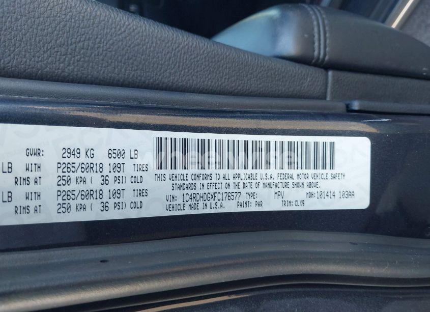 Photo 9 of 2015 Dodge Durango LIMITED (VIN 1C4RDHDGXFC176577)