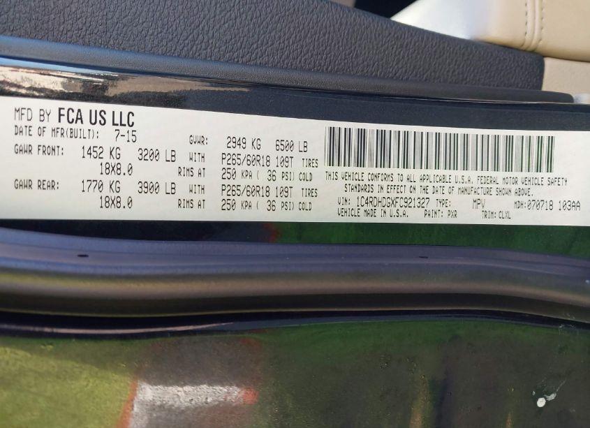 Photo 9 of 2015 Dodge Durango LIMITED (VIN 1C4RDHDGXFC921327)