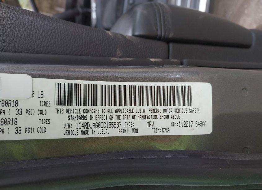 Photo 9 of 2012 Dodge Durango SXT (VIN 1C4RDJAG0CC195937)