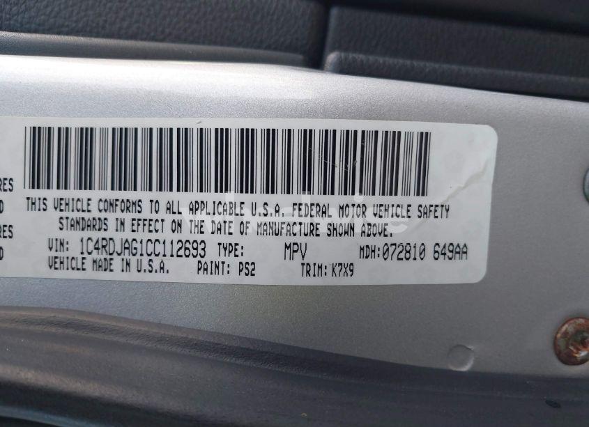 Photo 9 of 2012 Dodge Durango SXT (VIN 1C4RDJAG1CC112693)