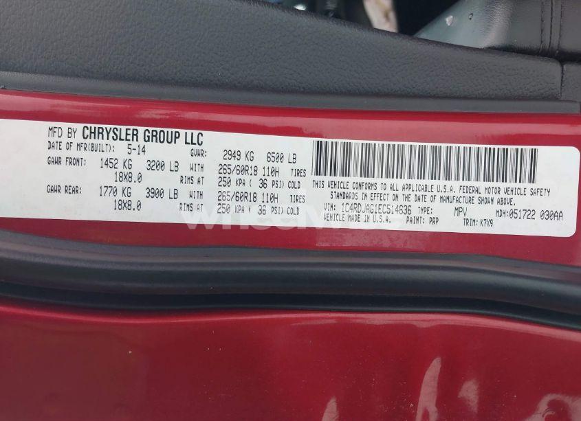 Photo 9 of 2014 Dodge Durango SXT (VIN 1C4RDJAG1EC514636)