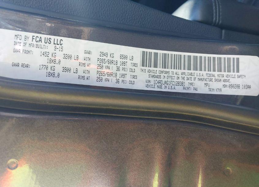 Photo 9 of 2015 Dodge Durango SXT (VIN 1C4RDJAG1FC128381)