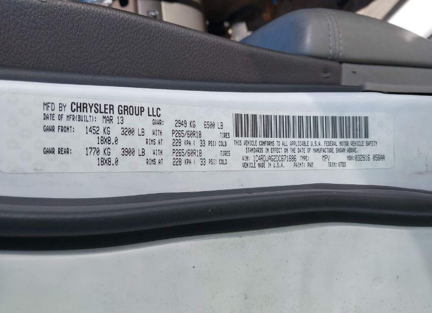 Photo 9 of 2013 Dodge Durango SXT (VIN 1C4RDJAG2DC671686)