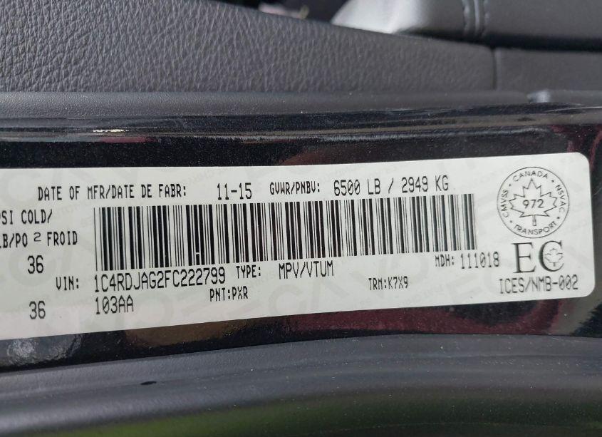 Photo 9 of 2015 Dodge Durango SXT (VIN 1C4RDJAG2FC222799)