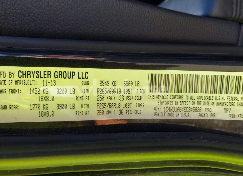 Photo 9 of 2014 Dodge Durango SXT (VIN 1C4RDJAG4EC345826)