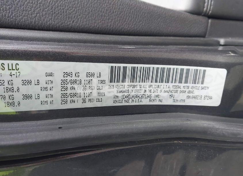 Photo 9 of 2017 Dodge Durango SXT AWD (VIN 1C4RDJAG4HC871345)