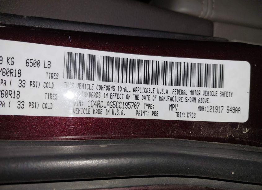 Photo 9 of 2012 Dodge Durango SXT (VIN 1C4RDJAG5CC195707)