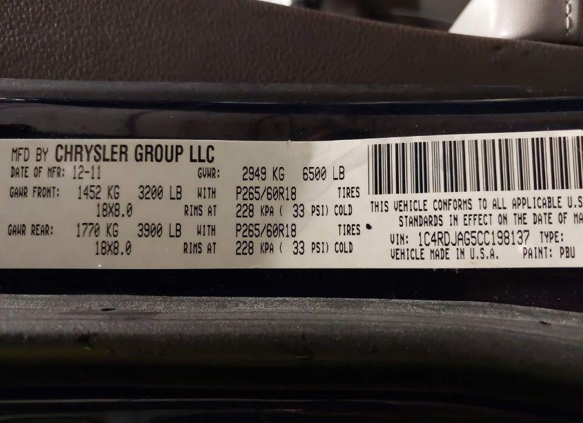 Photo 9 of 2012 Dodge Durango SXT (VIN 1C4RDJAG5CC198137)