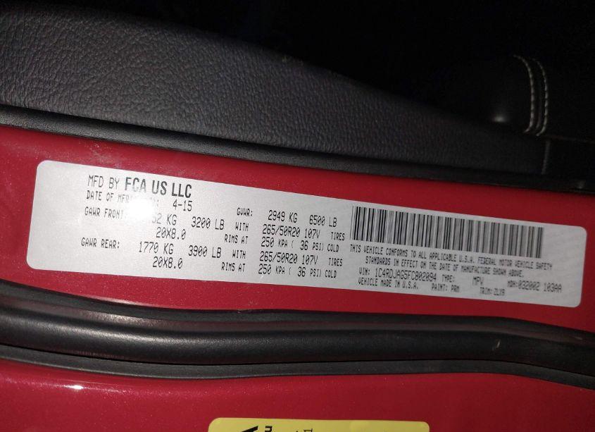 Photo 9 of 2015 Dodge Durango SXT (VIN 1C4RDJAG5FC802094)