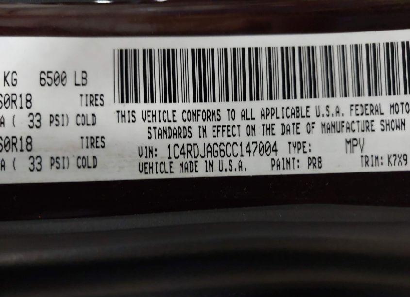 Photo 9 of 2012 Dodge Durango SXT (VIN 1C4RDJAG6CC147004)