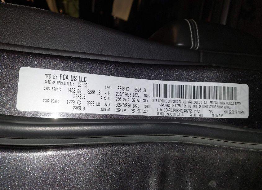 Photo 9 of 2015 Dodge Durango SXT (VIN 1C4RDJAG6FC240772)